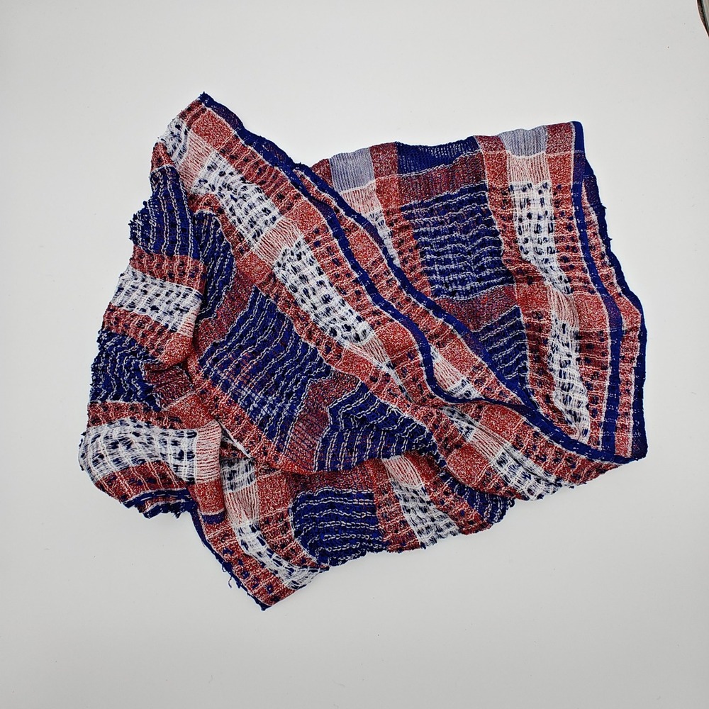 Patriotic Infinity Scarf Red White Blue Metallic Lightweight Open Weave Loop - Picture 7 of 7